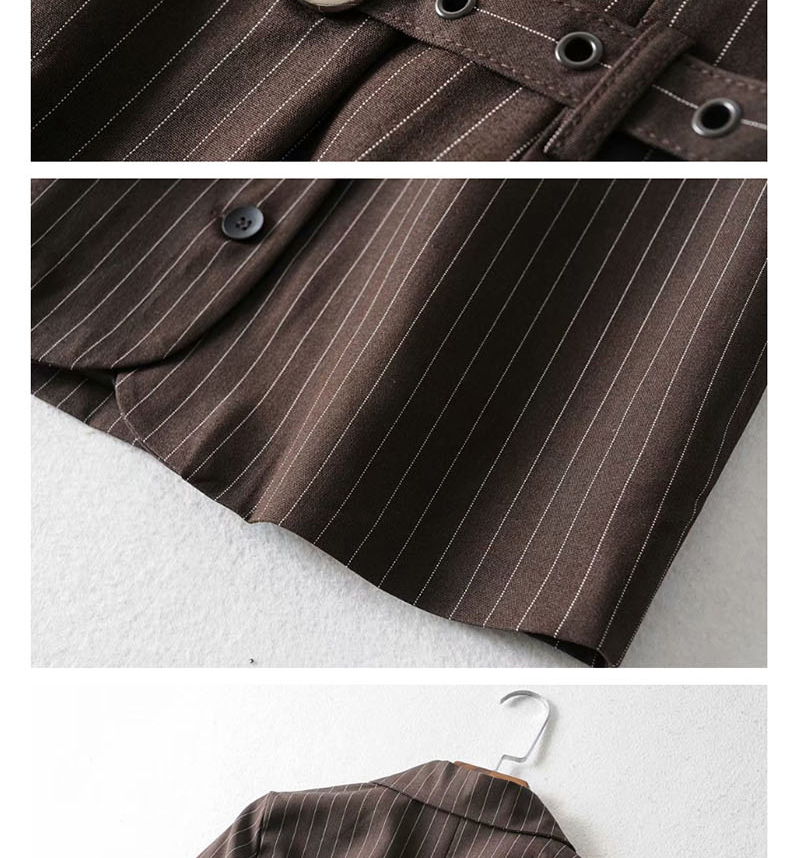 Fashion Coffee Bar Striped Double-breasted Suit + Single-breasted Skirt Suit,Coat-Jacket