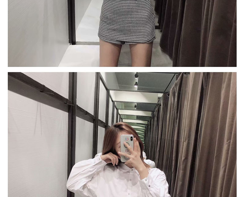 Fashion Black And White Houndstooth Casual A-line Short Skirt,Shorts