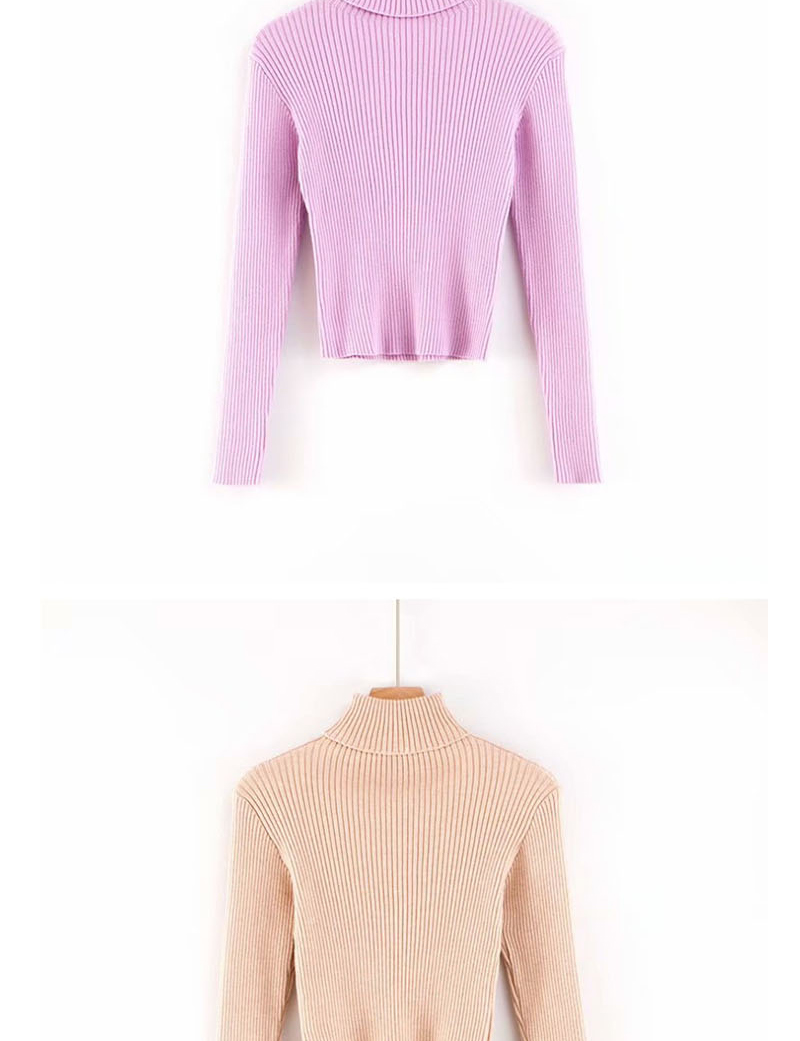 Fashion Purple Turtleneck Knitted T-shirt,Sweater