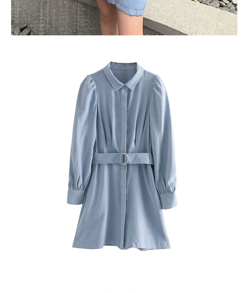 Fashion Blue Pleated Dress With Belt,Mini & Short Dresses