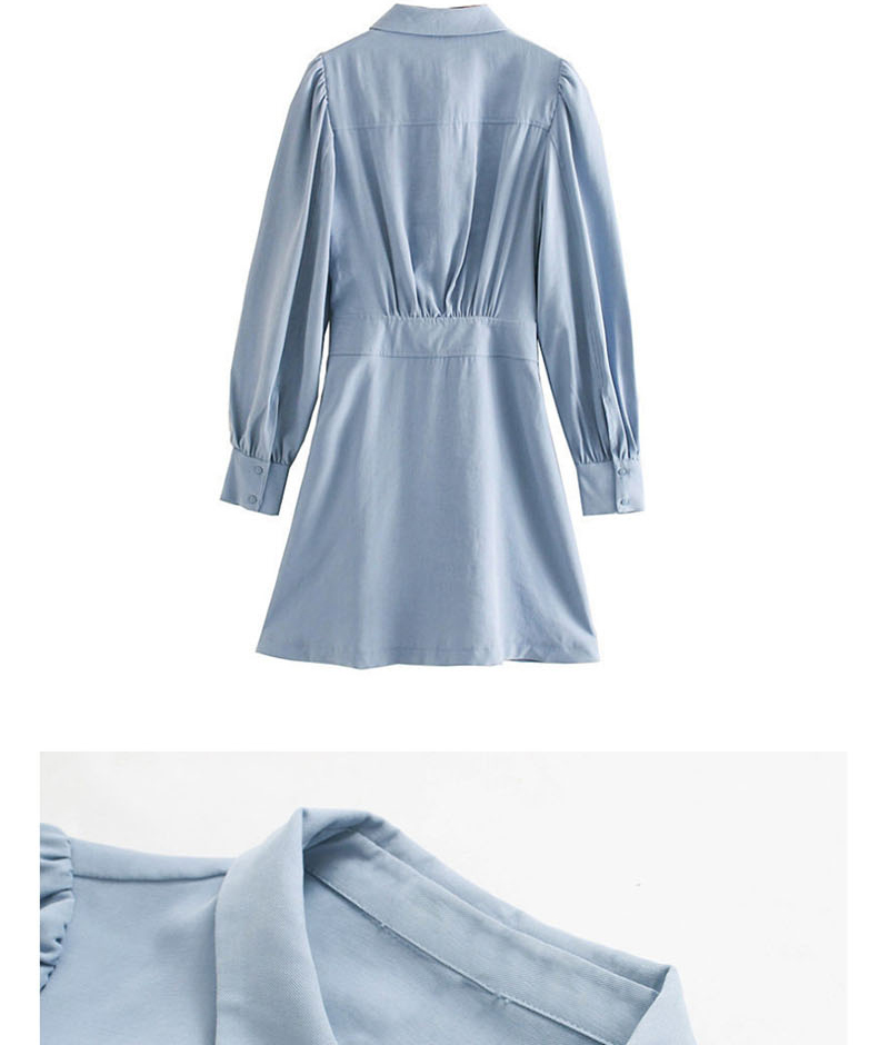 Fashion Blue Pleated Dress With Belt,Mini & Short Dresses