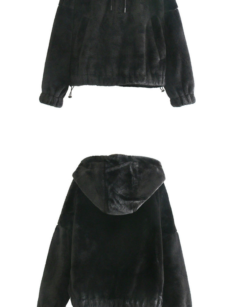 Fashion Black Kangaroo Pocket Jacket With Faux Fur,Coat-Jacket