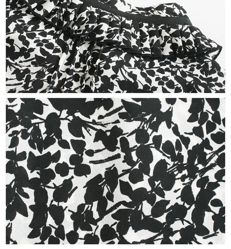 Fashion Black Floral Lace Print Shirt,Blouses