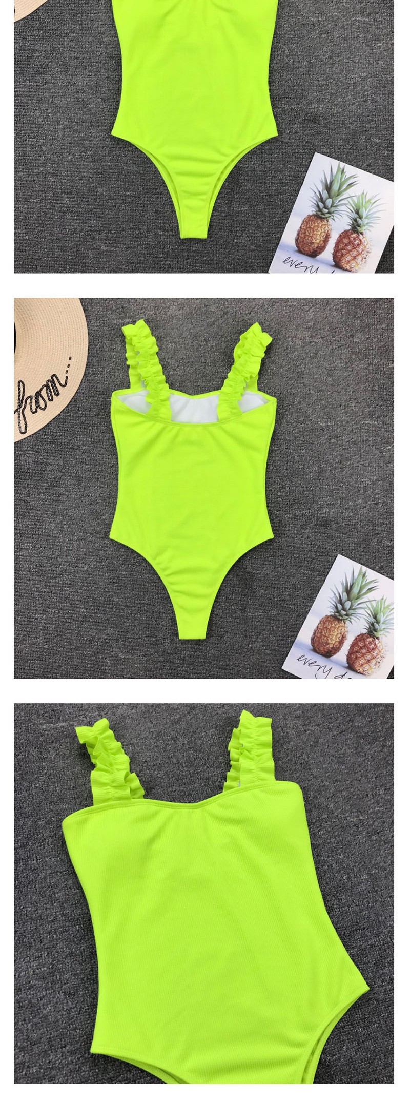 Fashion Fluorescent Yellow Fungus One Shoulder Swimsuit,One Pieces
