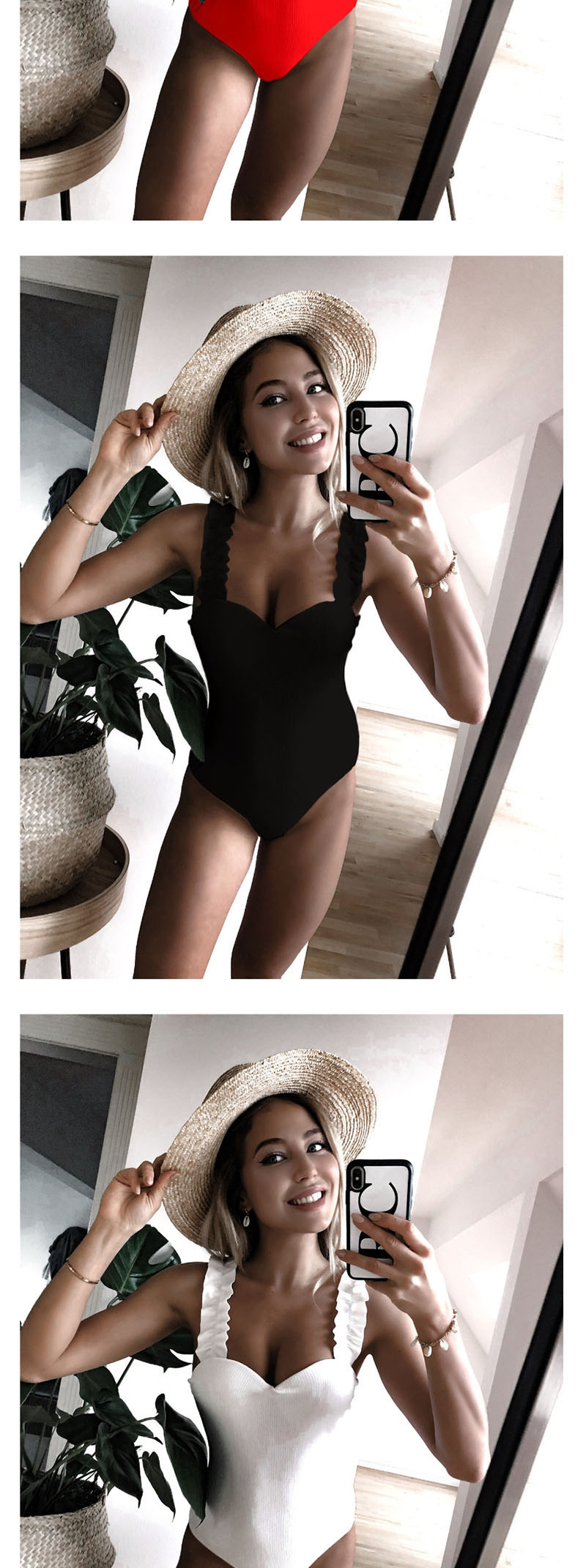 Fashion Black Fungus One Shoulder Swimsuit,One Pieces