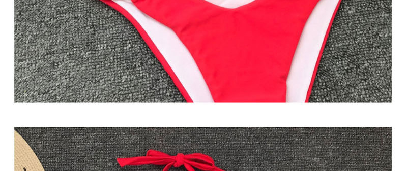 Fashion Red Pleated Underwire Gathered Split Swimsuit,Bikini Sets