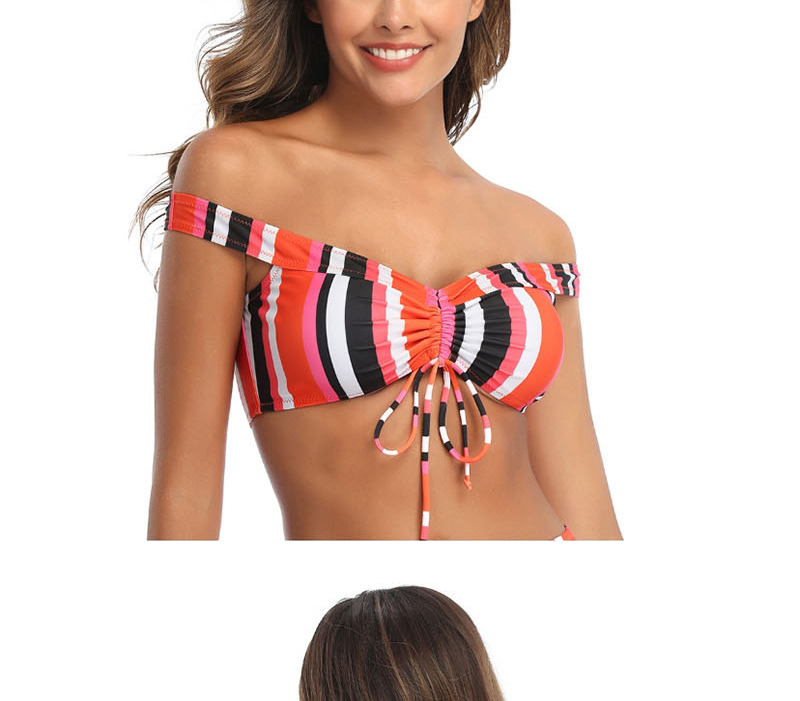 Fashion Color Striped Printed High Waist Split Swimsuit,Bikini Sets