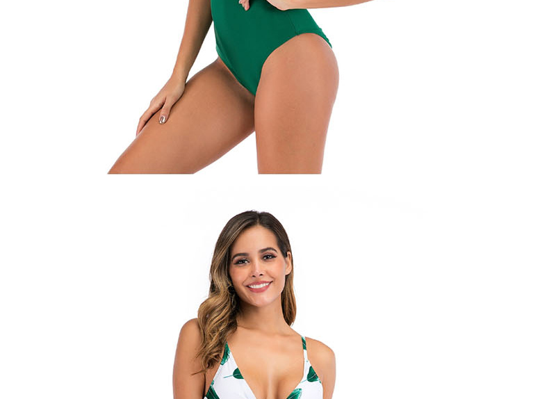 Fashion Green Backless Leaf Print Paneled One Piece Swimsuit,One Pieces