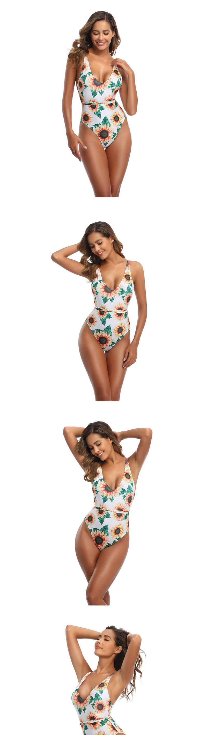 Fashion Flowers On White Printed One-piece Swimsuit,One Pieces