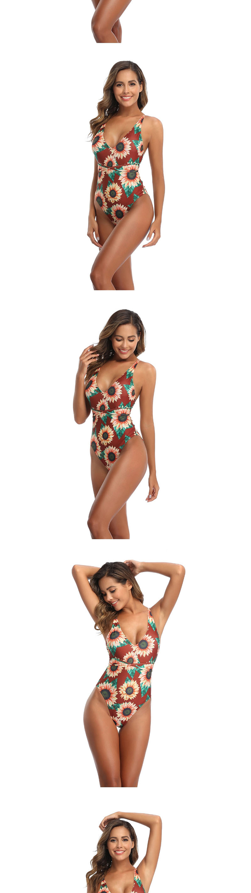 Fashion Flowers Red Bottom Printed One-piece Swimsuit,One Pieces
