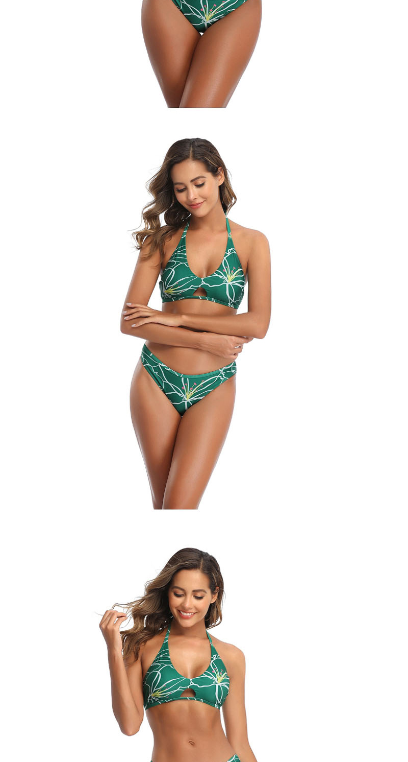 Fashion Green Printed Cutout Split Swimsuit,Bikini Sets