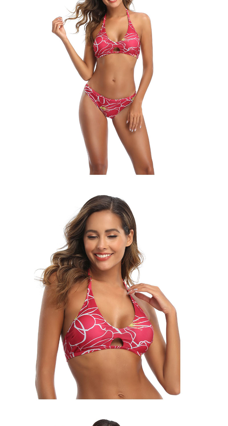 Fashion Red Printed Cutout Split Swimsuit,Bikini Sets