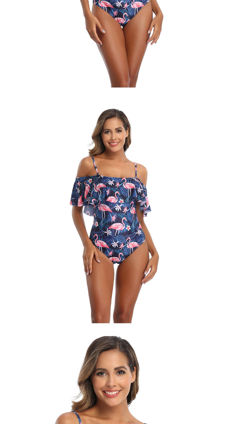 Fashion Pink One-shoulder Flamingo Print Ruffled One-piece Swimsuit,One Pieces