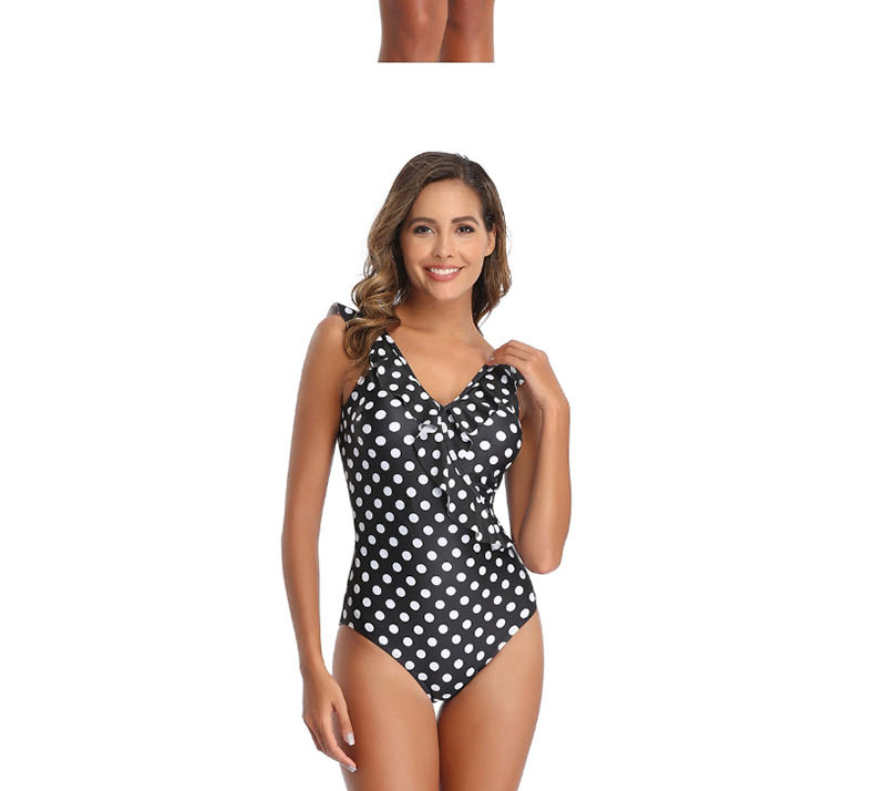 Fashion Black Dotted Print Swimsuit,One Pieces
