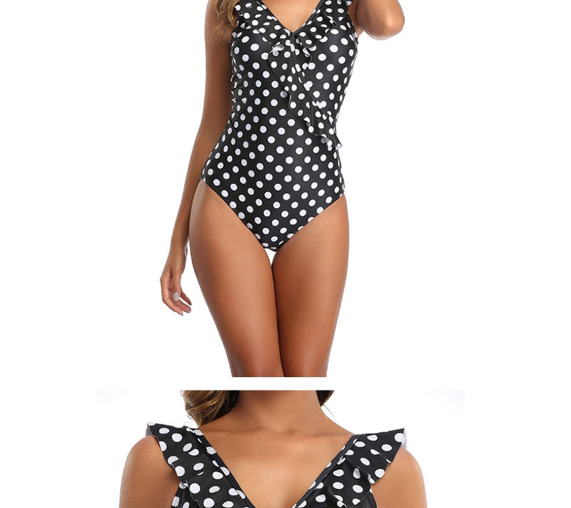 Fashion Black Dotted Print Swimsuit,One Pieces