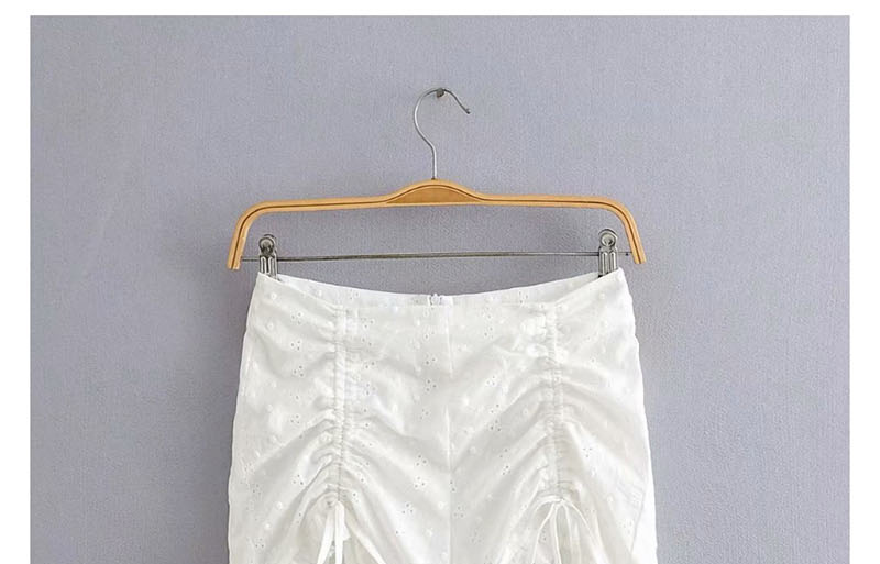 Fashion White Openwork Embroidered Drawstring Ruffled Shorts,Shorts