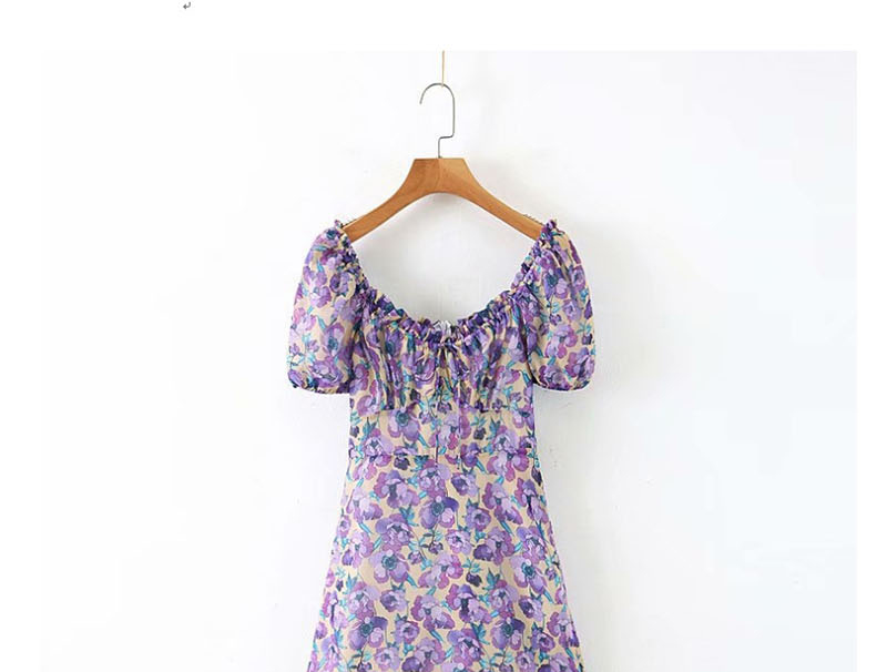 Fashion Purple Ruffled Lace Floral Print Skirt,Mini & Short Dresses
