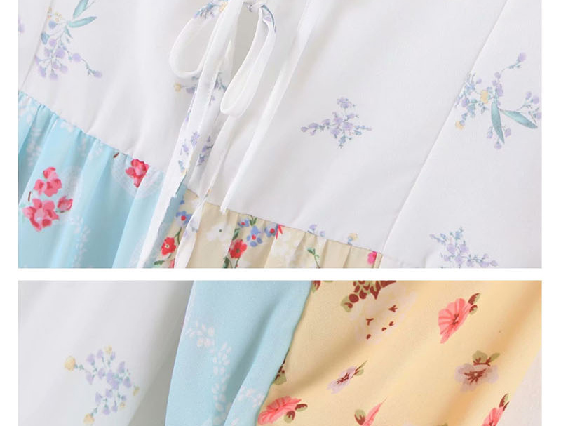 Fashion White Colorblock Flower Print Dress,Long Dress
