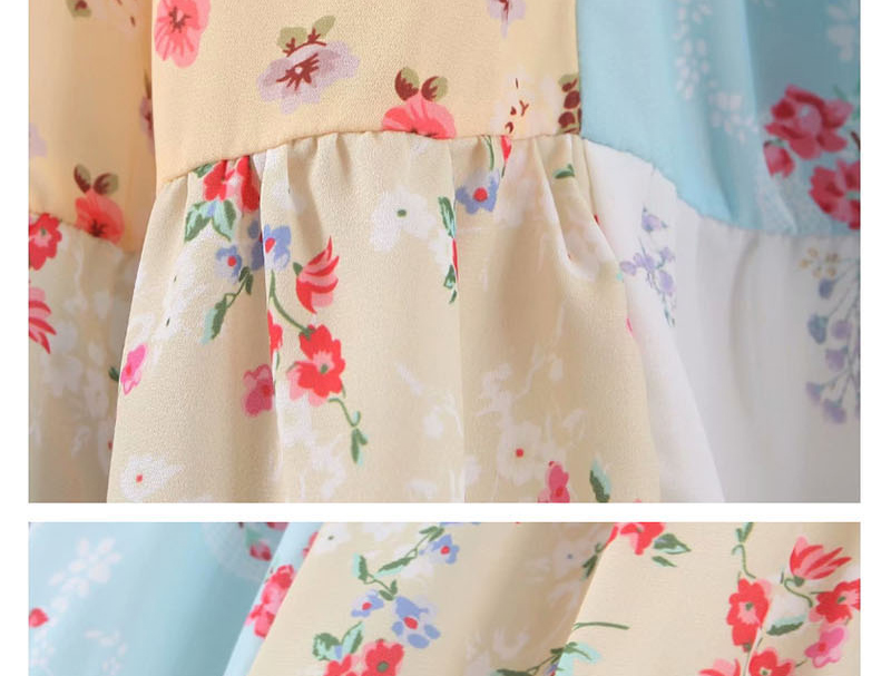 Fashion White Colorblock Flower Print Dress,Long Dress