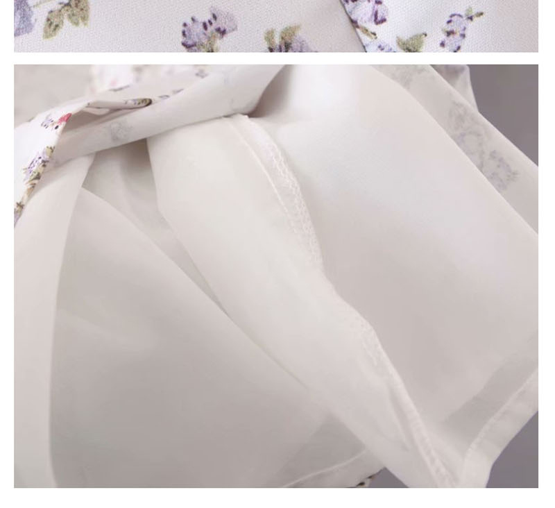 Fashion White Tie Flower Print Dress,Long Dress