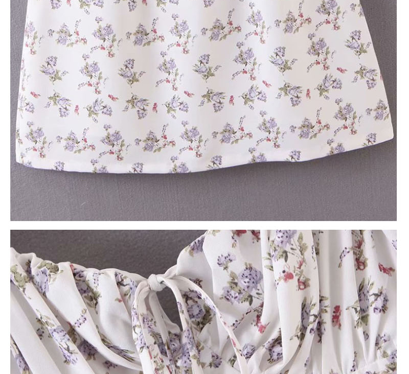 Fashion White Tie Flower Print Dress,Long Dress