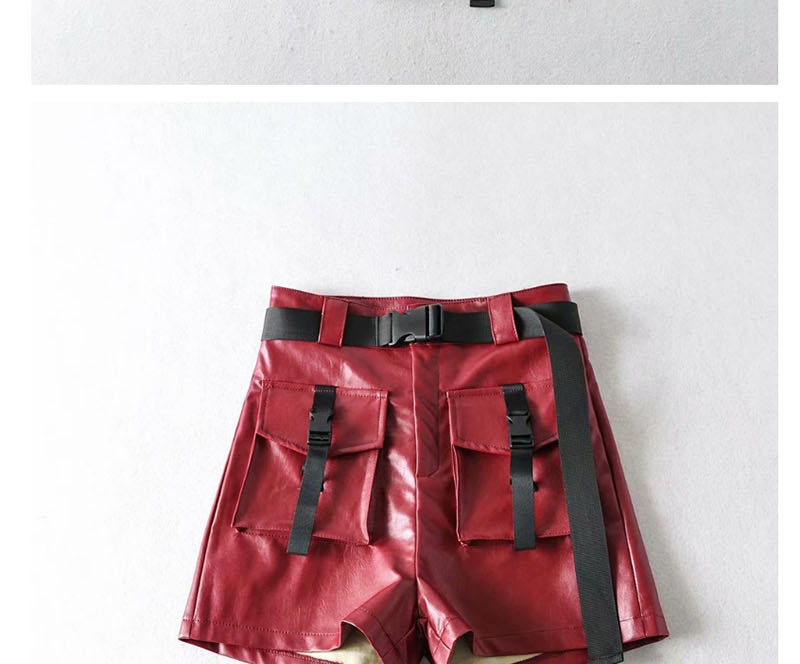 Fashion Red Wine Tooling Pu Leather Shorts,Shorts