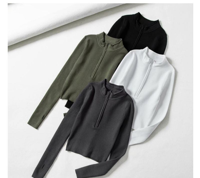 Fashion Black Half-zip Open Waist Sweater,Sweatshirts
