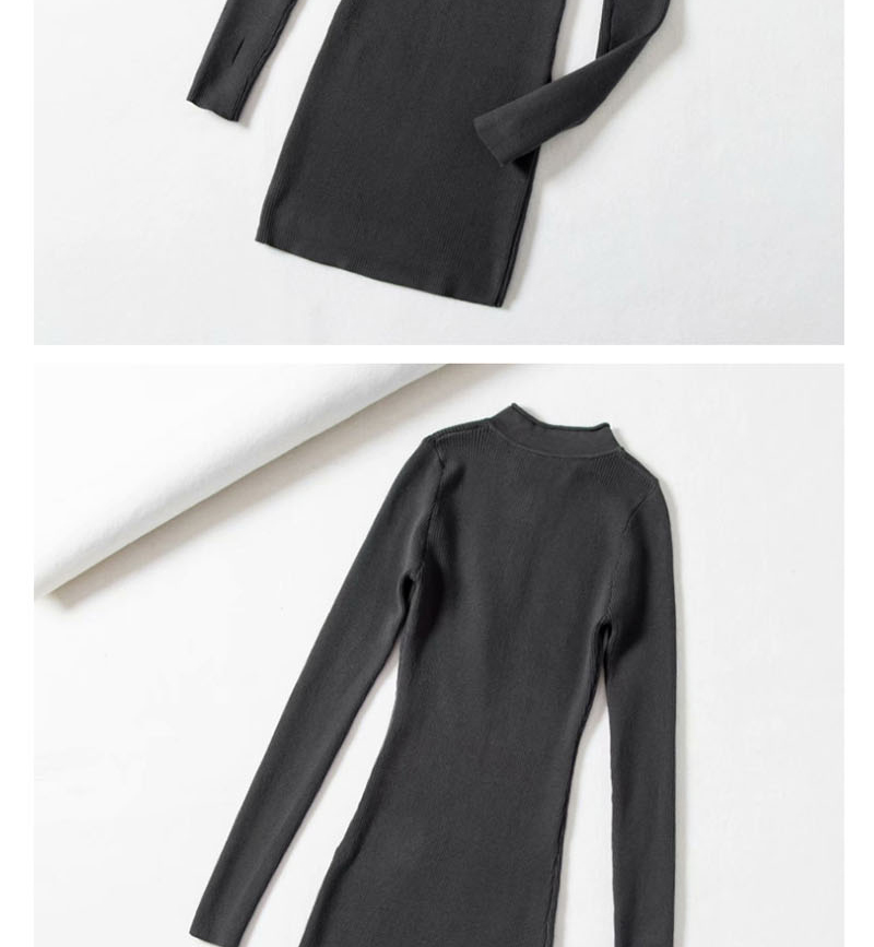 Fashion Black Stand Collar Half-zip Dress,Long Dress