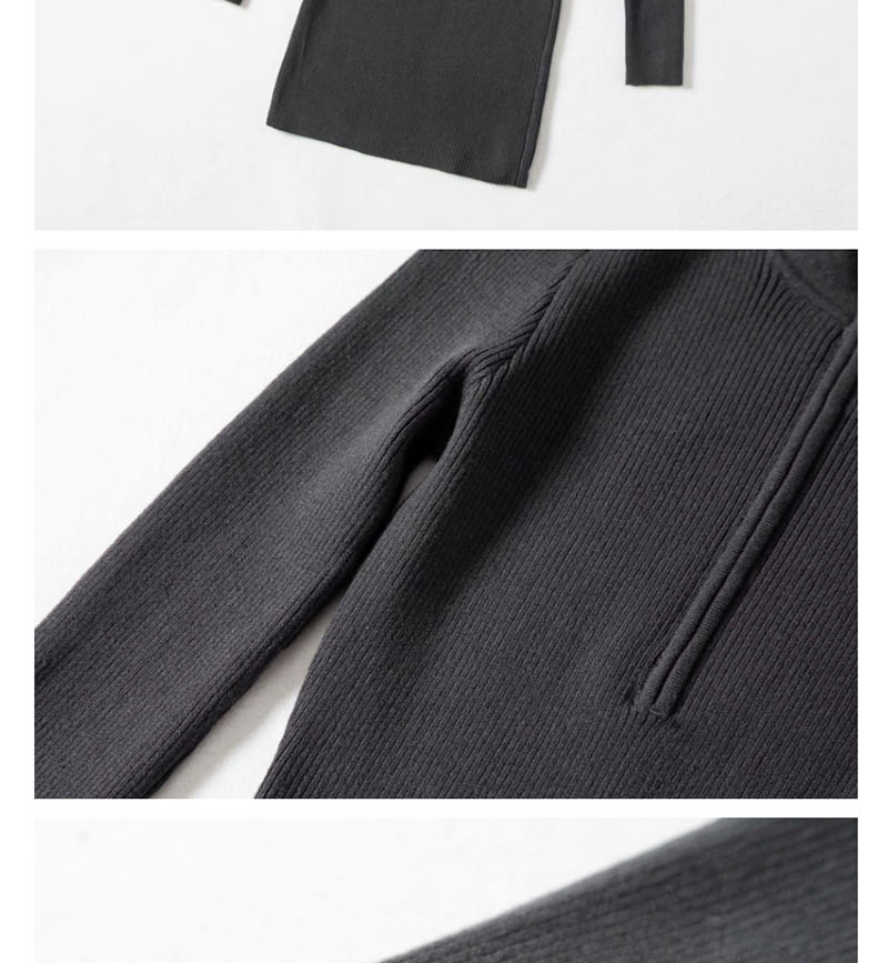 Fashion Black Stand Collar Half-zip Dress,Long Dress