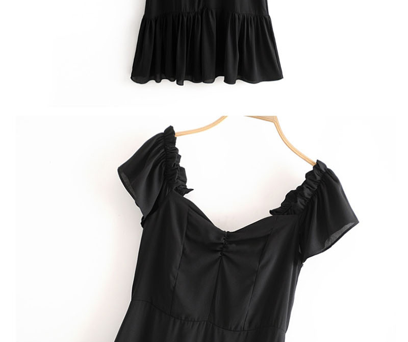Fashion Black Off-the-shoulder Neckline Ruffle Dress,Long Dress