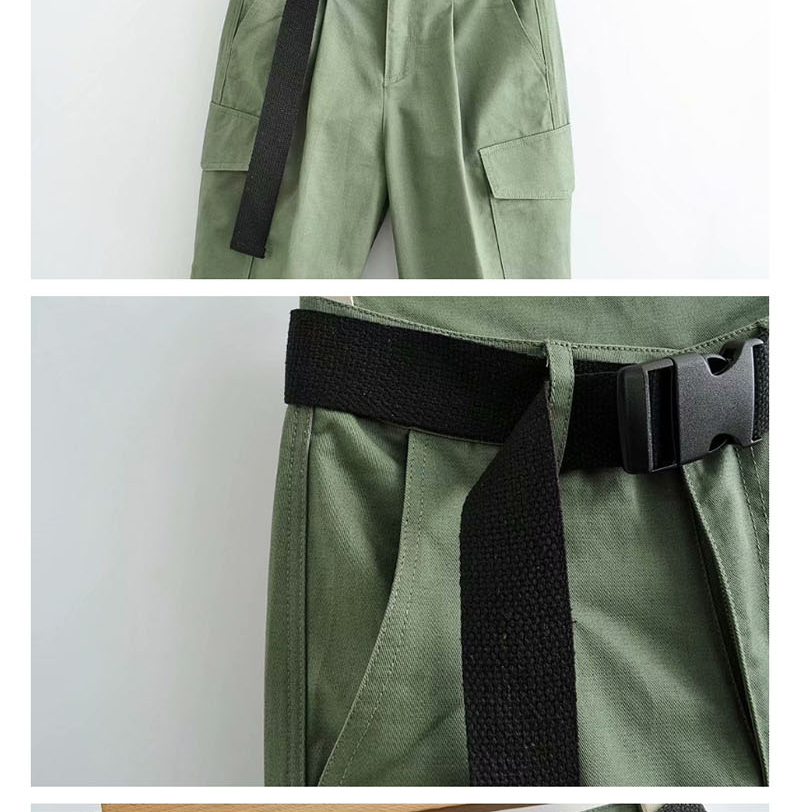 Fashion Black Belted Workwear Belt Pants,Pants