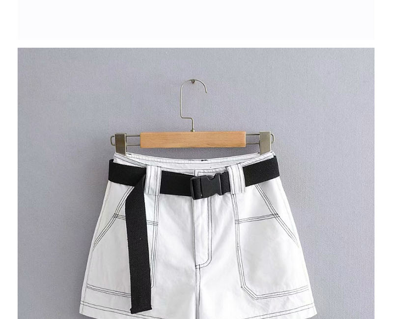 Fashion White Open-line Tooling Belt Stitching Shorts,Shorts
