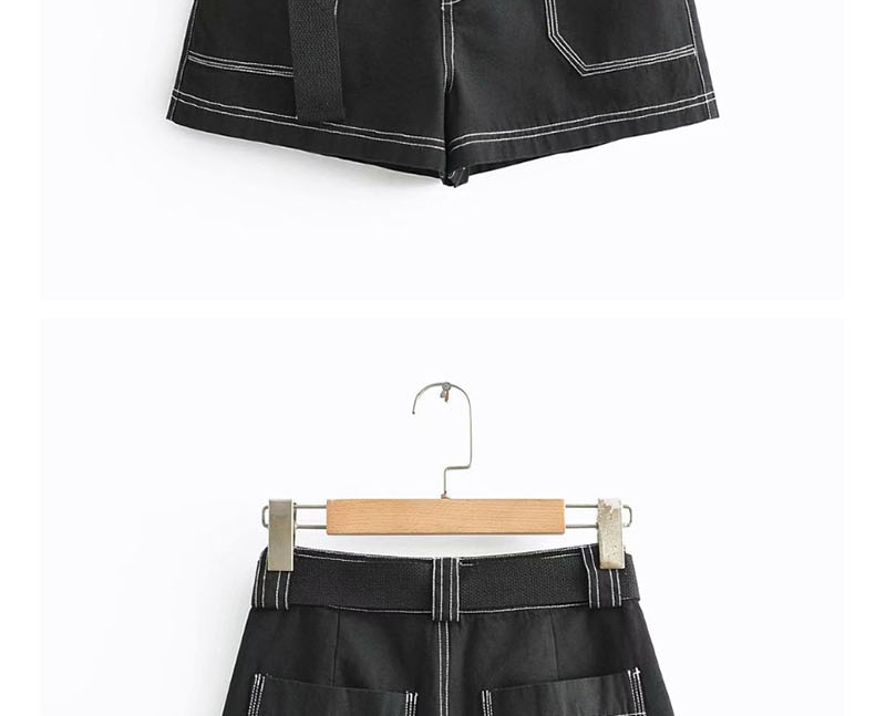 Fashion Black Open-line Tooling Belt Stitching Shorts,Shorts