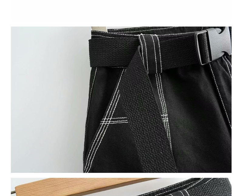 Fashion White Open-line Tooling Belt Stitching Shorts,Shorts