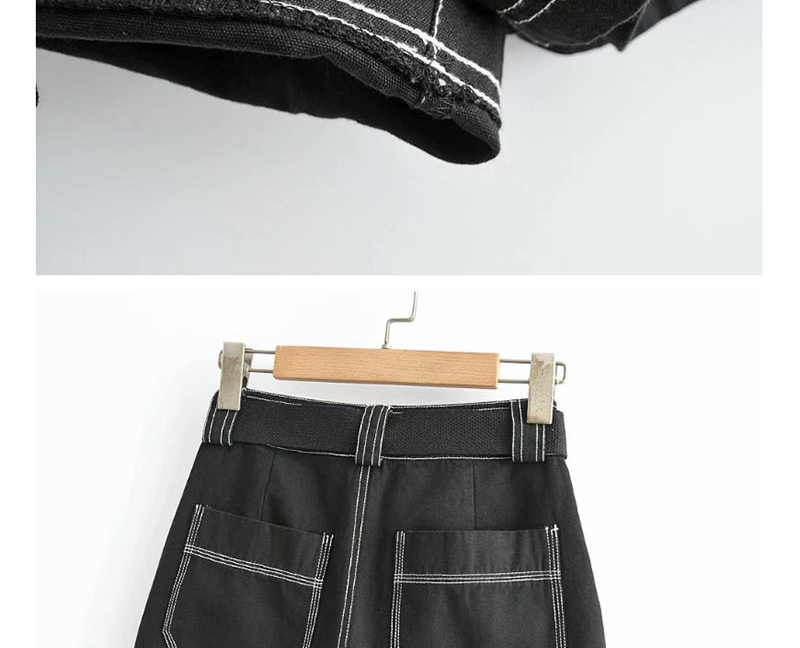 Fashion Black Open-line Tooling Belt Stitching Shorts,Shorts