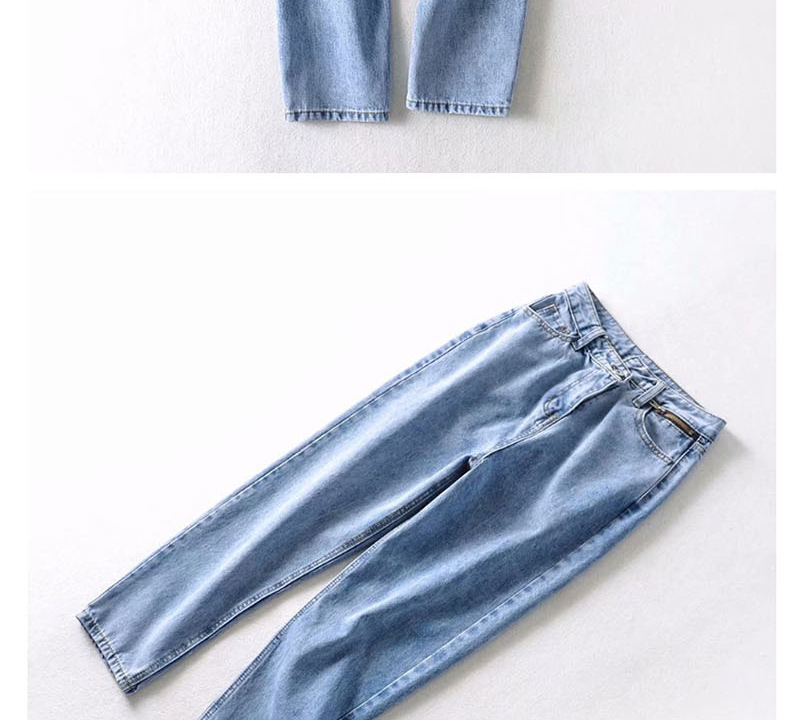 Fashion Blue Washed Zip Fly Asymmetric Jeans,Denim