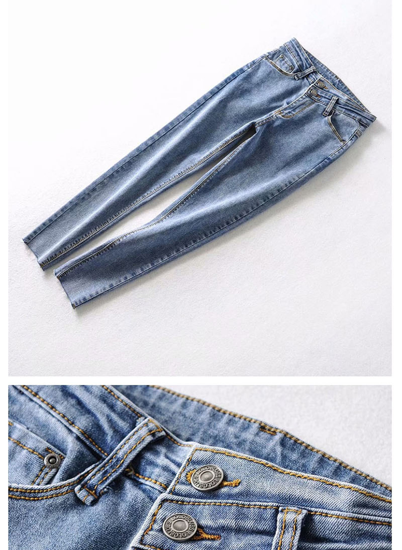 Fashion Light Blue Stretch Double-button Cropped Jeans,Denim