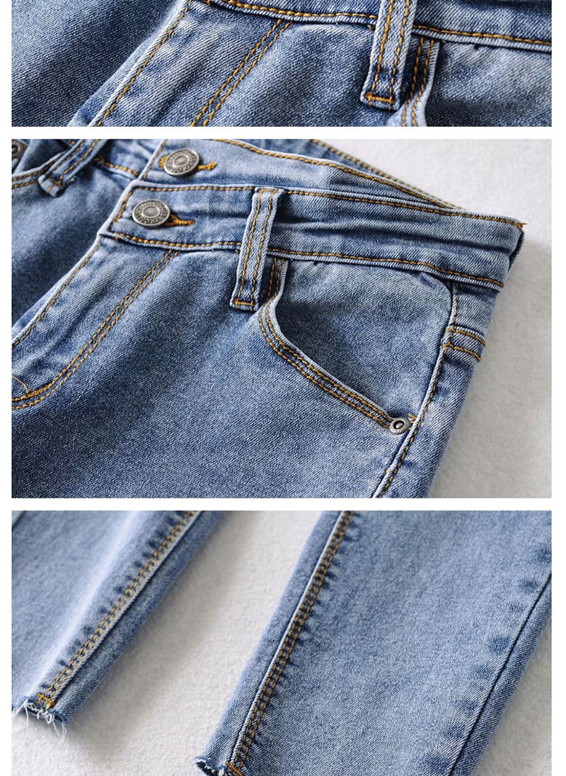 Fashion Light Blue Stretch Double-button Cropped Jeans,Denim