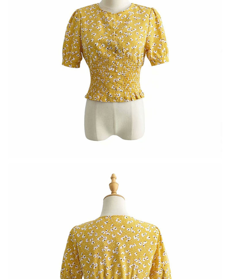 Fashion Yellow Hem Elasticated Floral Print Shirt,Hair Crown