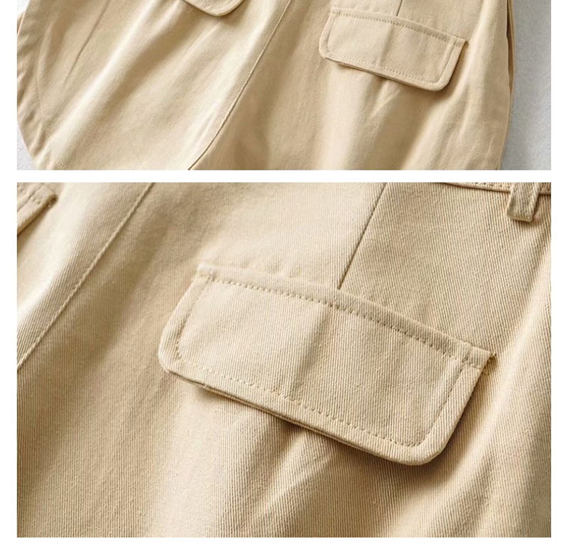Fashion Black Multi-pocket Overalls,Shorts