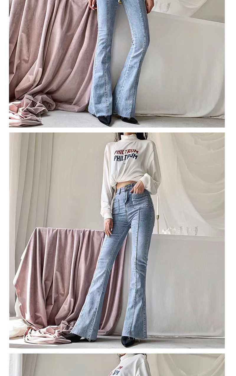 Fashion blue Washed High-rise Stretch-flare Jeans,Denim