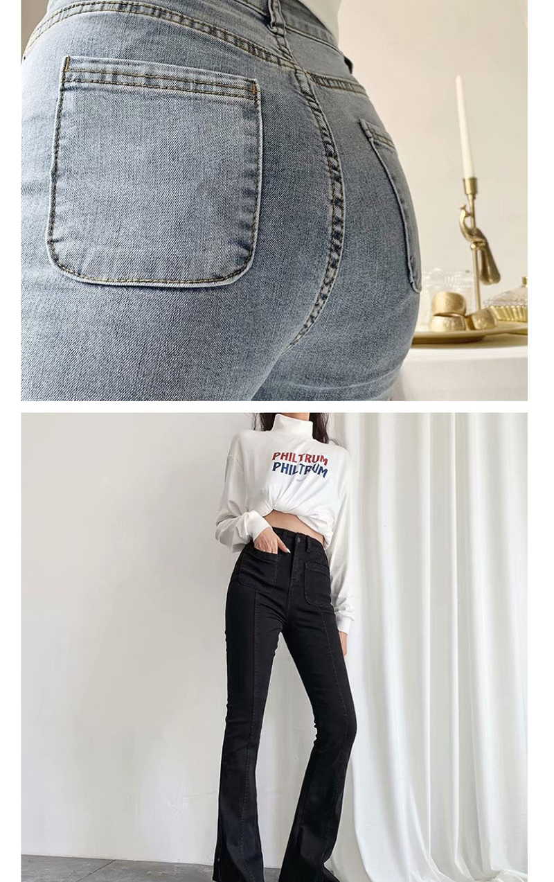 Fashion black Washed High-rise Stretch-flare Jeans,Denim
