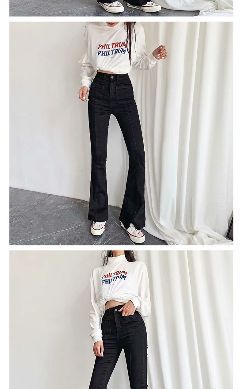 Fashion black Washed High-rise Stretch-flare Jeans,Denim
