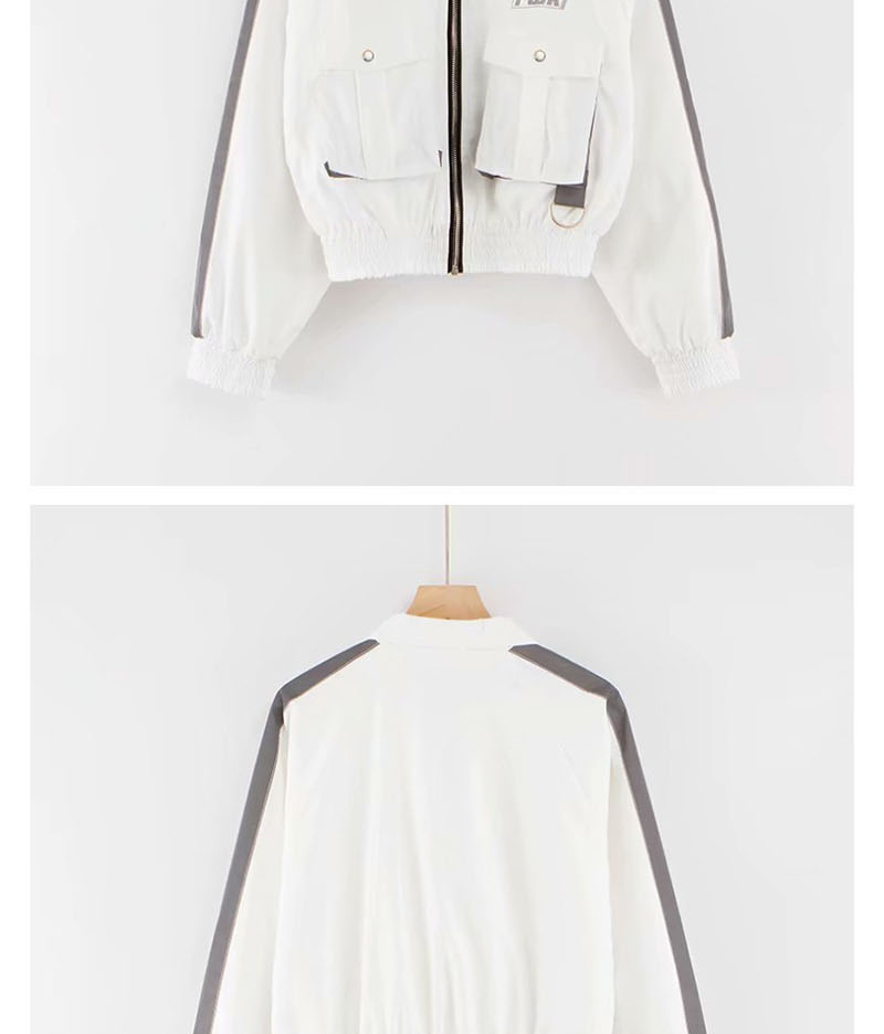 Fashion White Pocket Reflective Patchwork Jacket,Coat-Jacket