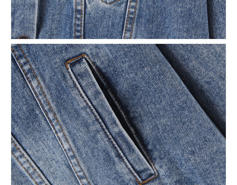 Fashion Blue Washed Multi-pocket Lapel Single-breasted Denim Jacket,Coat-Jacket