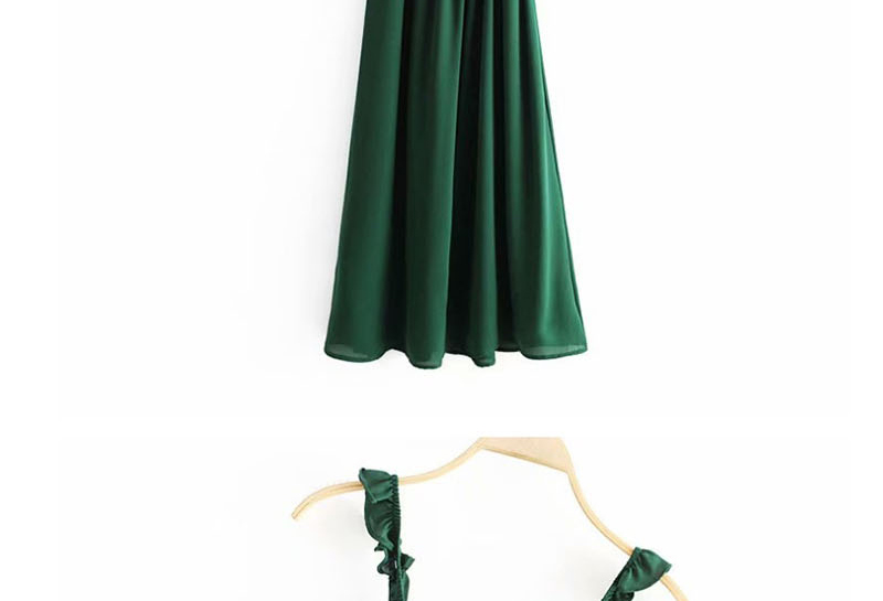 Fashion Green Ruffled Split Pleated Dress,Long Dress