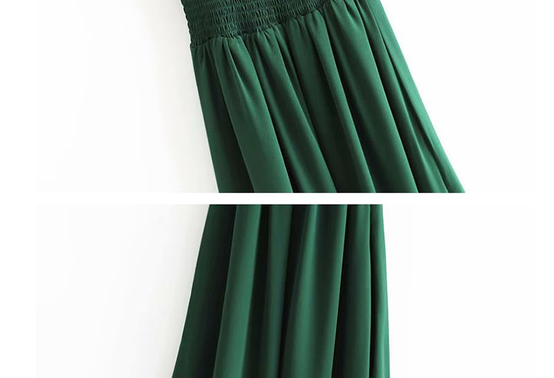 Fashion Green Ruffled Split Pleated Dress,Long Dress