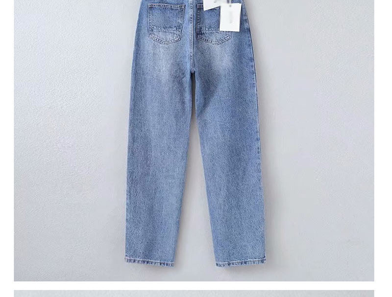 Fashion Blue Washed High-rise Back Pocket Jeans,Denim