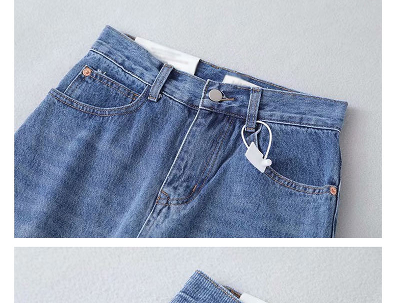 Fashion Blue Washed High-rise Back Pocket Jeans,Denim