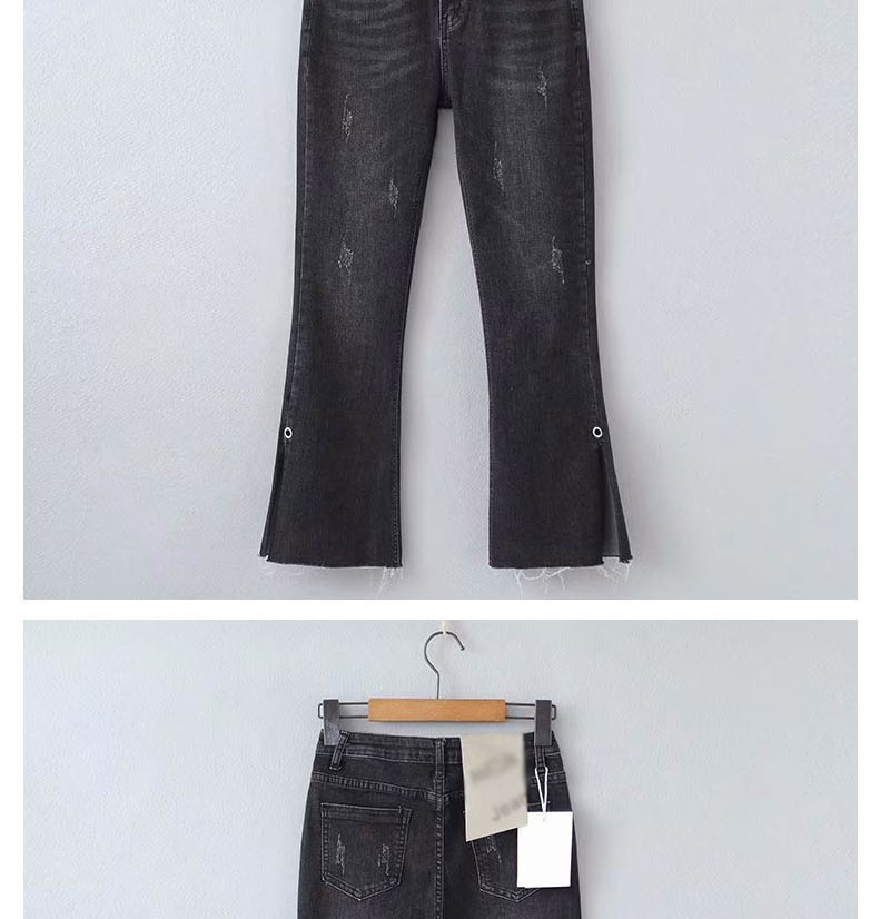 Fashion Black Washed Hem Split Jeans,Denim